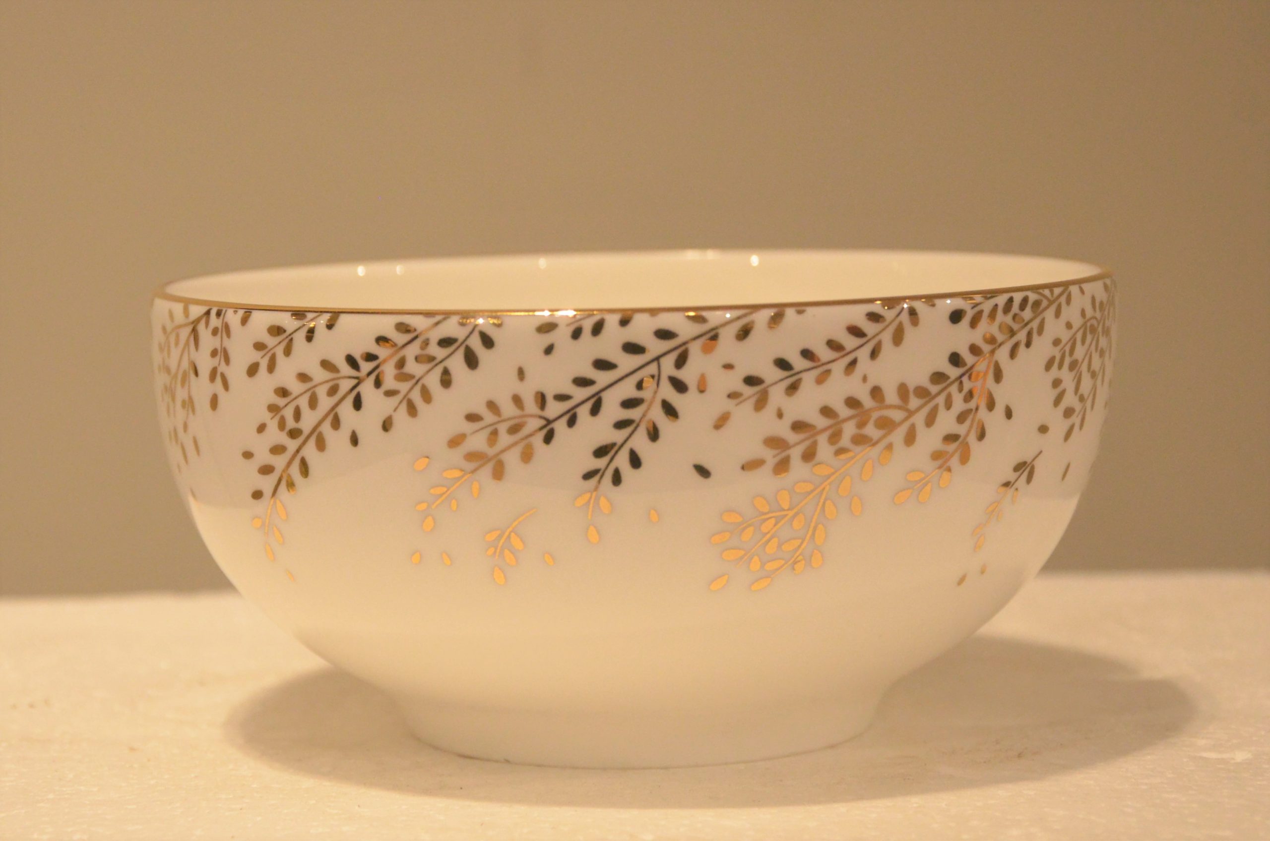 White Food Bowl With Gold Leaf Design