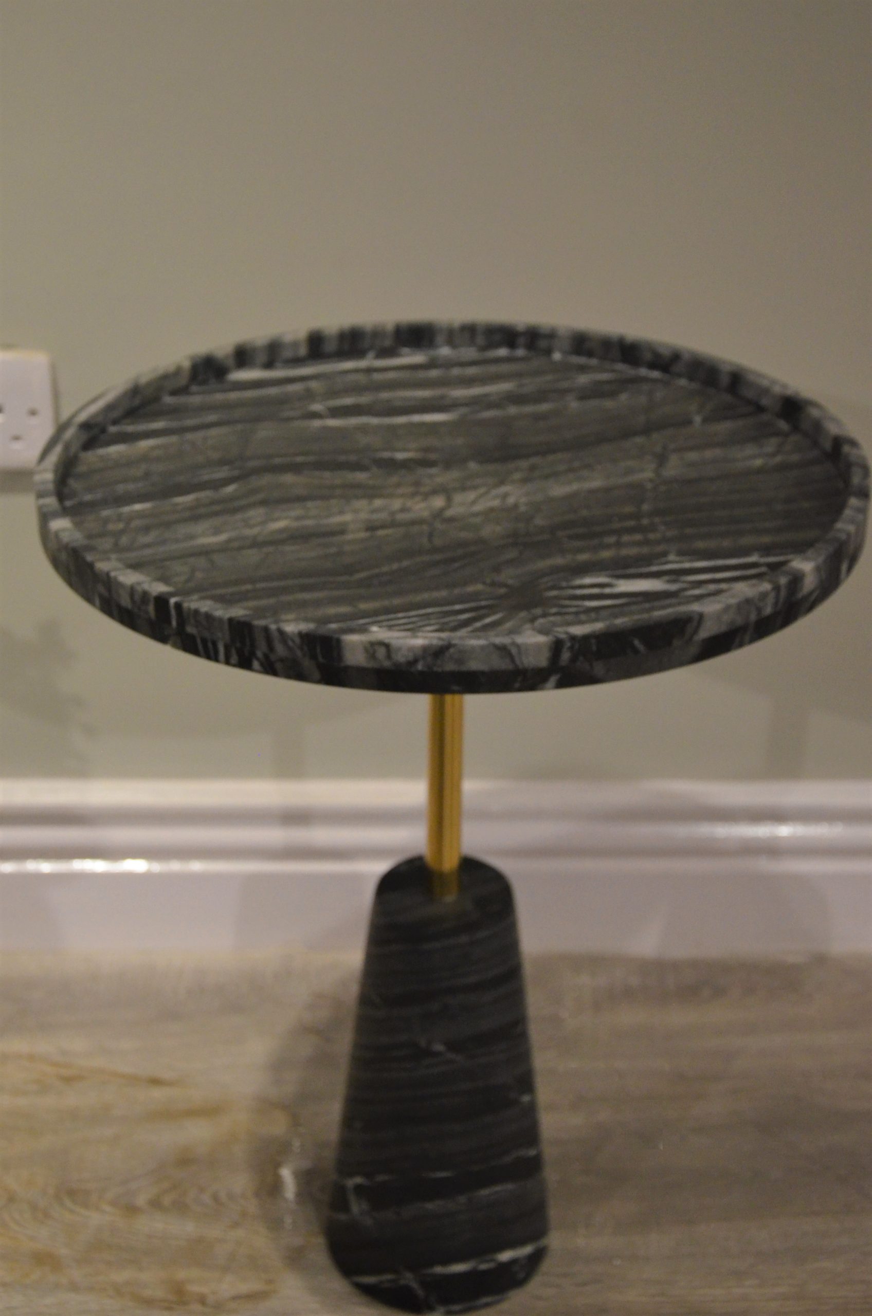 Black Marble Side Stool With Gold Steel